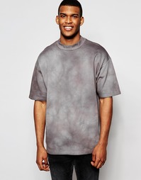 Свободная длинная футболка с принтом тай-дай ASOS - Серый