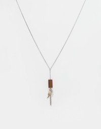 Серебристое ожерелье с деревянной подвеской и крестиком ASOS