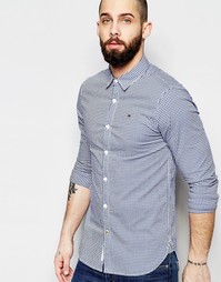 Стретчевая рубашка зауженного кроя в клеточку Hilfiger Denim - Синий