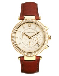 Часы с хронографом и коричневым кожаным ремешком Michael Kors Parker M