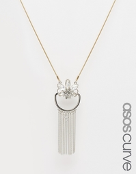 Броское ожерелье с длинной подвеской ASOS CURVE - Серебряный