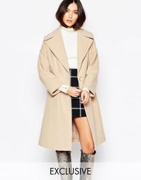 Серо-коричневое пальто с oversize-воротником Helene Berman - Кэмел