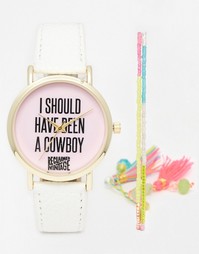 Часы с принтом I Should Have Been A Cowboy и часы с браслетом-фенечкой Reclaimed