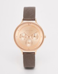 Часы с кожаным ремешком и корпусом цвета розового золота Skagen Anita