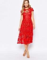 Кружевное платье миди алого цвета Body Frock Poppy - Scarlet