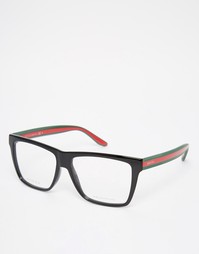Квадратные очки с прозрачными стеклами и контрастными дужками Gucci