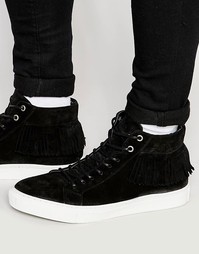 Замшевые высокие кроссовки с бахромой Walk London - Черный