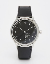 Черные часы 40 мм на кожаном ремешке Mondaine Helvetica - Черный