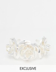 Посеребренный браслет-манжет с розами Mordekai - Серебряный