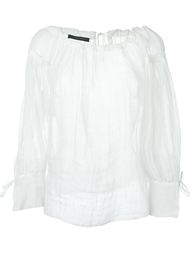 boat neck semi sheer tie collar blouse Alberta Ferretti