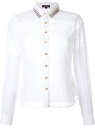 semi sheer textured bedazzled collar button down shirt Loveless