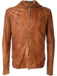 textured zip up hooded leather jacket Giorgio Brato