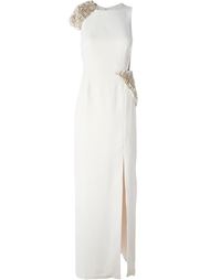 ruffled panel detail long slit dress Halston Heritage