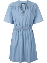 denim panel trim detail tie neck dress Sonia By Sonia Rykiel