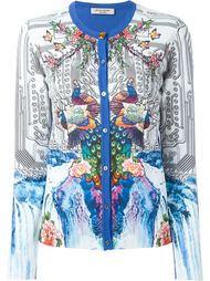 peacock print contrast trim button down cardigan Piccione.Piccione