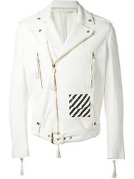 White print contrast panel biker jacket Off-White
