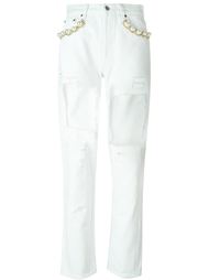'Boyfriend Slim' embellished open panel straight leg jeans Forte Couture