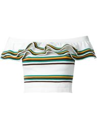 contrast stripe ruffle off shoulder top MSGM