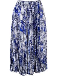 palm tree and stripe print pleated midi skirt Astraet