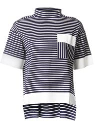striped contrast pocket and wide sleeve high neck T-shirt Astraet