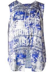 drape effect palm and stripe print tank top Astraet