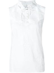 ruffle neck sleeveless button down blouse Coach 1941