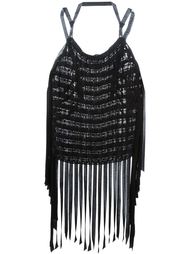 woven effect fringed tank top MSGM