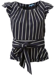 pintriped tie waist ruffle sleeve detail blouse Guild Prime