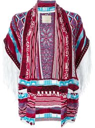 multi pattern studded fringed knitted coat Laneus