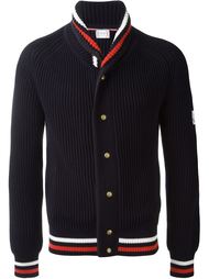 contrast stripe trim ribbed button down cardigan Moncler Gamme Bleu