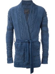 cable knit robe style tie up cardigan Laneus