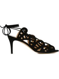 'Nicolette' laser cut lace up sandals Bionda Castana