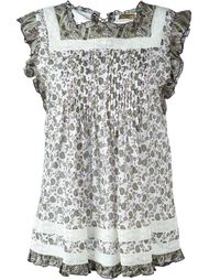 paisley print lace detail ruched panel sleeveless blouse Fay