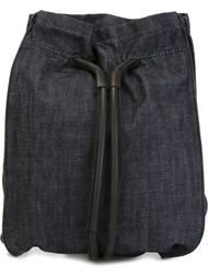 denim effect logo print top handle backpack Bark