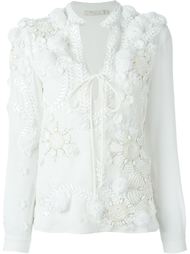 flower appliqué V-neck blouse Amen