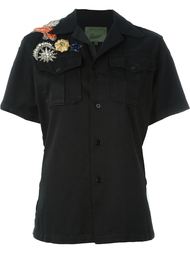 embellished shoulder detail short sleeve button down shirt Amen