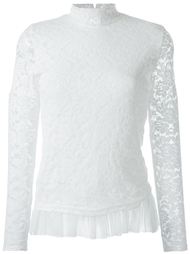 lace overlay tulle hem high neck blouse Guild Prime