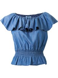 boat neck ruffle denim effect blouse Guild Prime