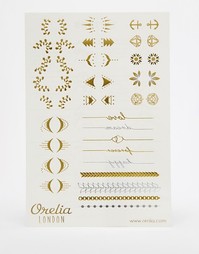 Золотистые переводные татуировки на руку и пальцы Orelia