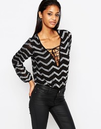 Боди с узором зигзаг из пайеток и стрингами ASOS - Черный