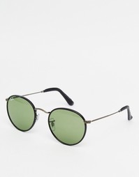 Круглые солнцезащитные очки с кожаной отделкой Ray-Ban RB3475 - Черный