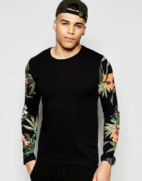 Лонгслив с цветочным принтом на рукавах ASOS - Черный
