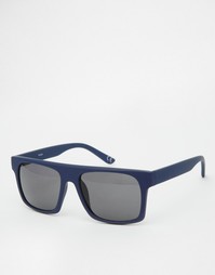 Солнцезащитные очки в прорезиненной синей оправе с плоским верхом ASOS