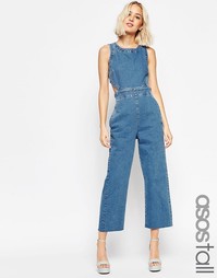 Джинсовый комбинезон с широкими штанинами и вырезом ASOS TALL - Синий