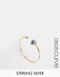 Незамкнутое позолоченное серебряное кольцо с бусинкой ASOS CURVE