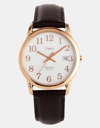 Золотистые часы с кожаным ремешком Timex Originals T2P563 - Коричневый