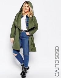 Парка с драпировкой и отлетной кокеткой ASOS CURVE - Хаки