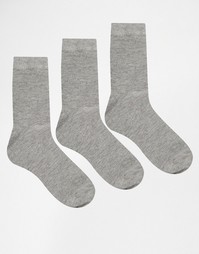 Комплект из 3 пар серых носков ASOS - Серый