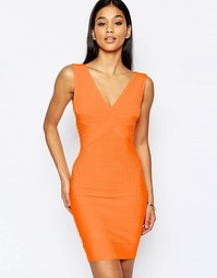 Бандажное платье миди с глубоким декольте WOW Couture - Pop orange