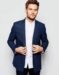 Двубортный зауженный блейзер Selected Homme - Темно-синий